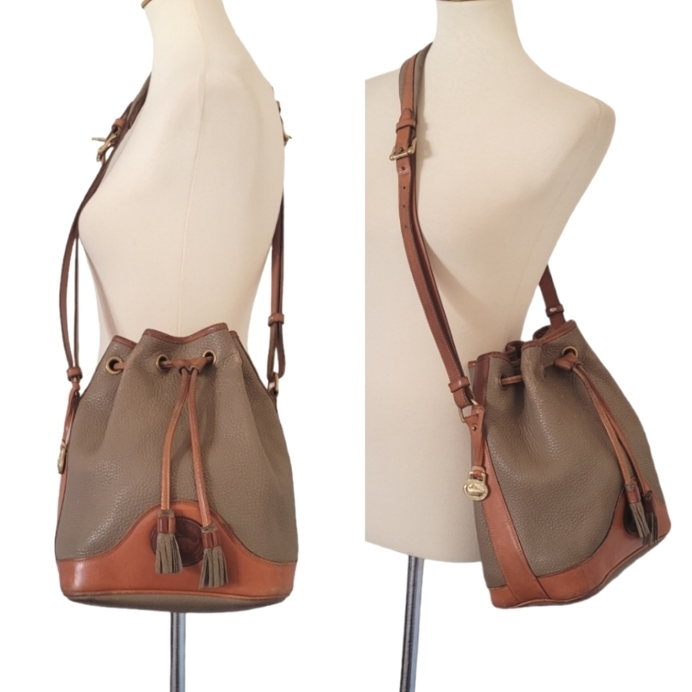 Dooney & Bourke Vintage All Weather Leather Bucket Bag‎ Taupe Tan Crossbody